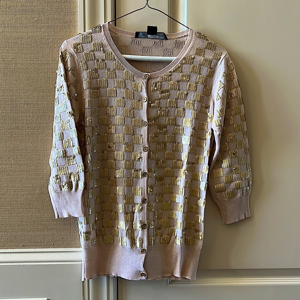 French Connection nude/light pink cardigan with gold sequins cardigan Size M